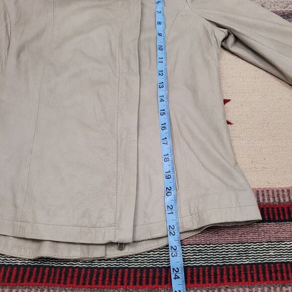 Vince Tan Asymmetric Zip Leather Jacket in Natural Sz M Mock Neck Buttery Soft - Picture 11 of 12